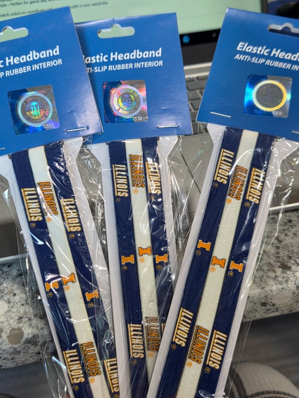 Illinois Illini Elastic Sport Headband 3-Pack – NCAA Team Colors (Three 3-packs)